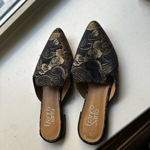 Russ Black and Gold Floral Mules